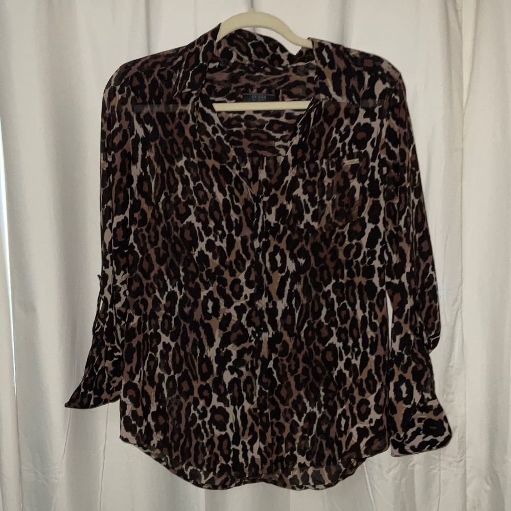 Guess Animal Print Blouse Size L